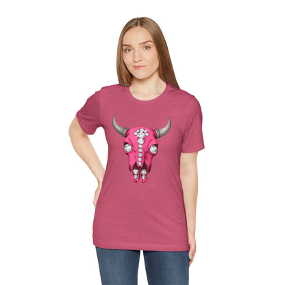 Pink Jeweled Bull Skull Tee – Western Cowgirl Graphic T-Shirt