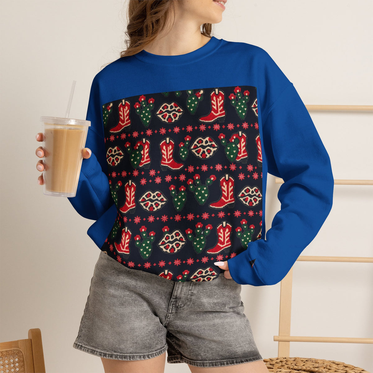 Feaux Ugly Sweater Western Christmas Sweatshirt