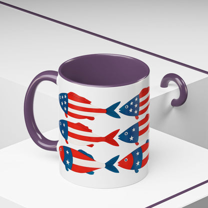 Patriotic Fish Flag Coffee Mug American Flag Accent 11 or 15oz