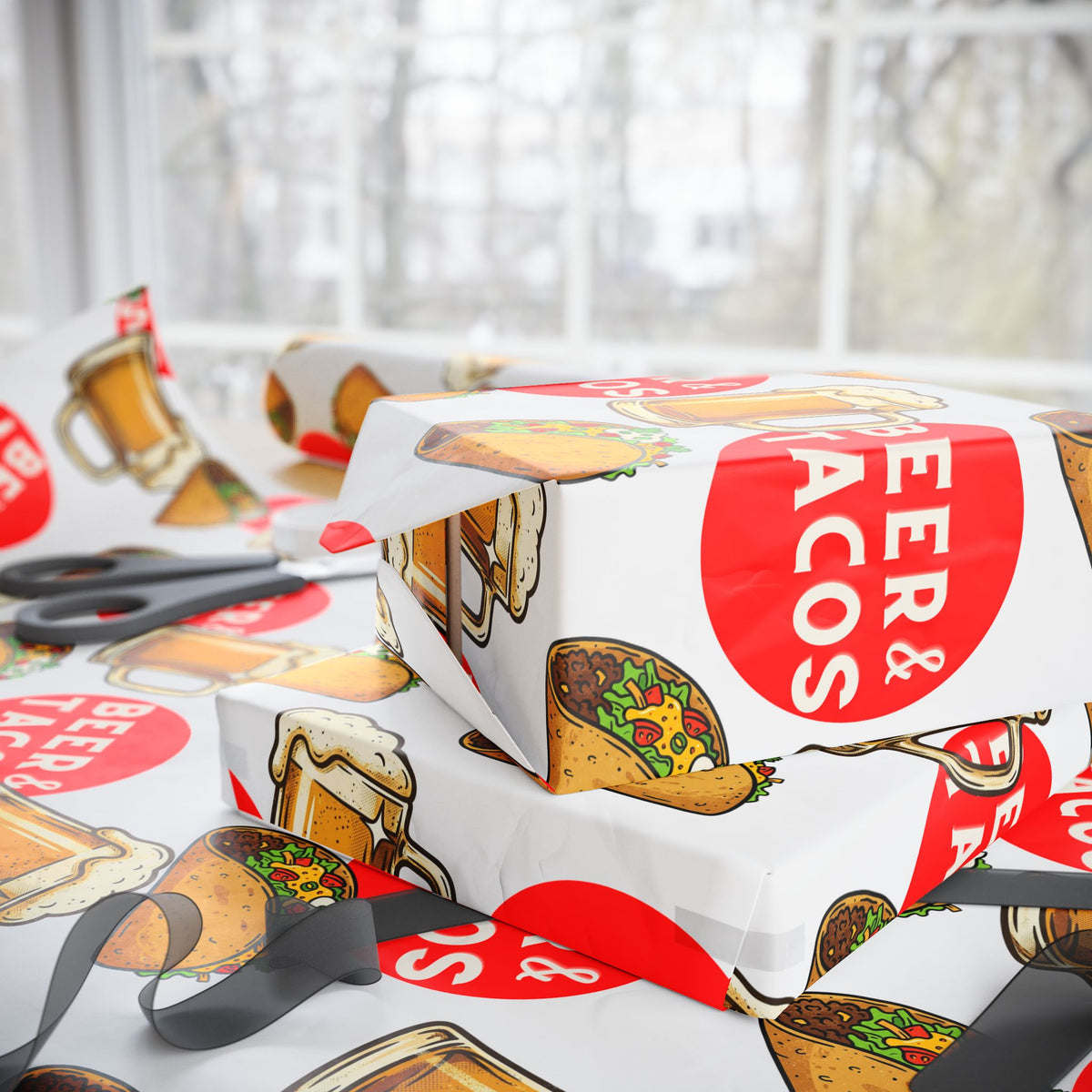Beer & Tacos Wrapping Paper — Festive Christmas Holiday Gift Wrap