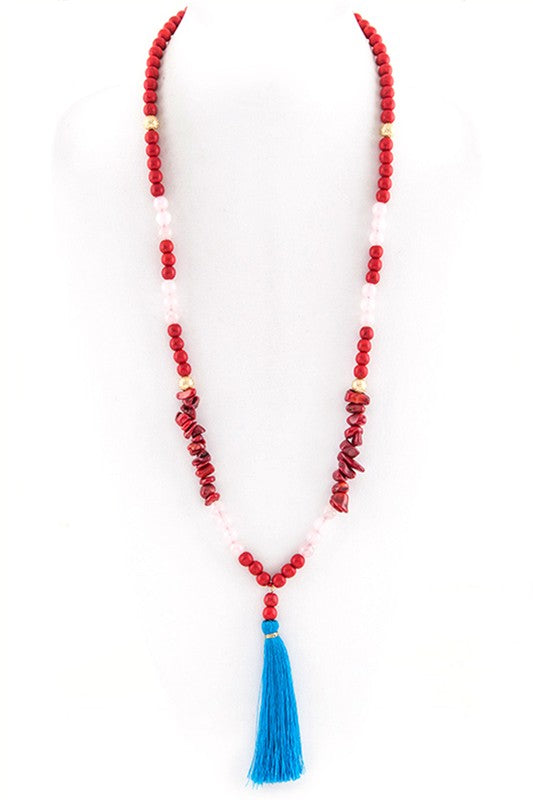 Precious Stone Beads & Tassel Necklace Set