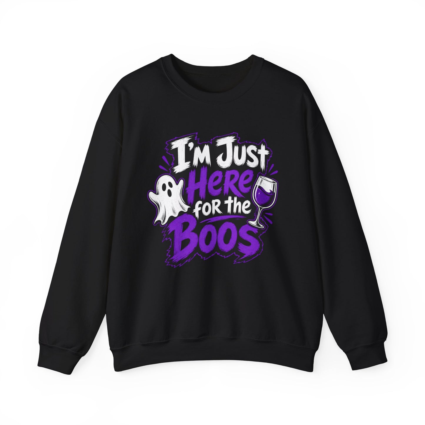 I'm Just Here for the Boos Halloween Sweatshirt — Ghost & Wine Graphic Crewneck