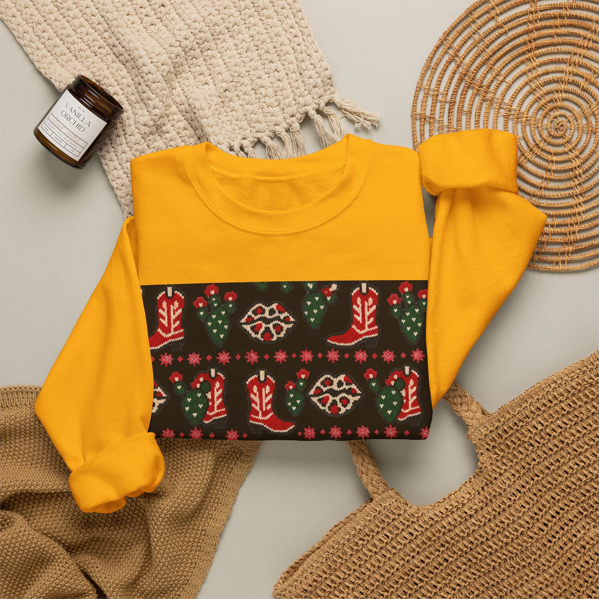 Feaux Ugly Sweater Western Christmas Sweatshirt
