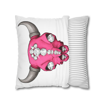 Stylish Pink Skull Pillowcase - Chic Home Decor, Western Vibe, Gifts for Cowgirls, Unique Accent for Living Room, Decorative Cushion Cover