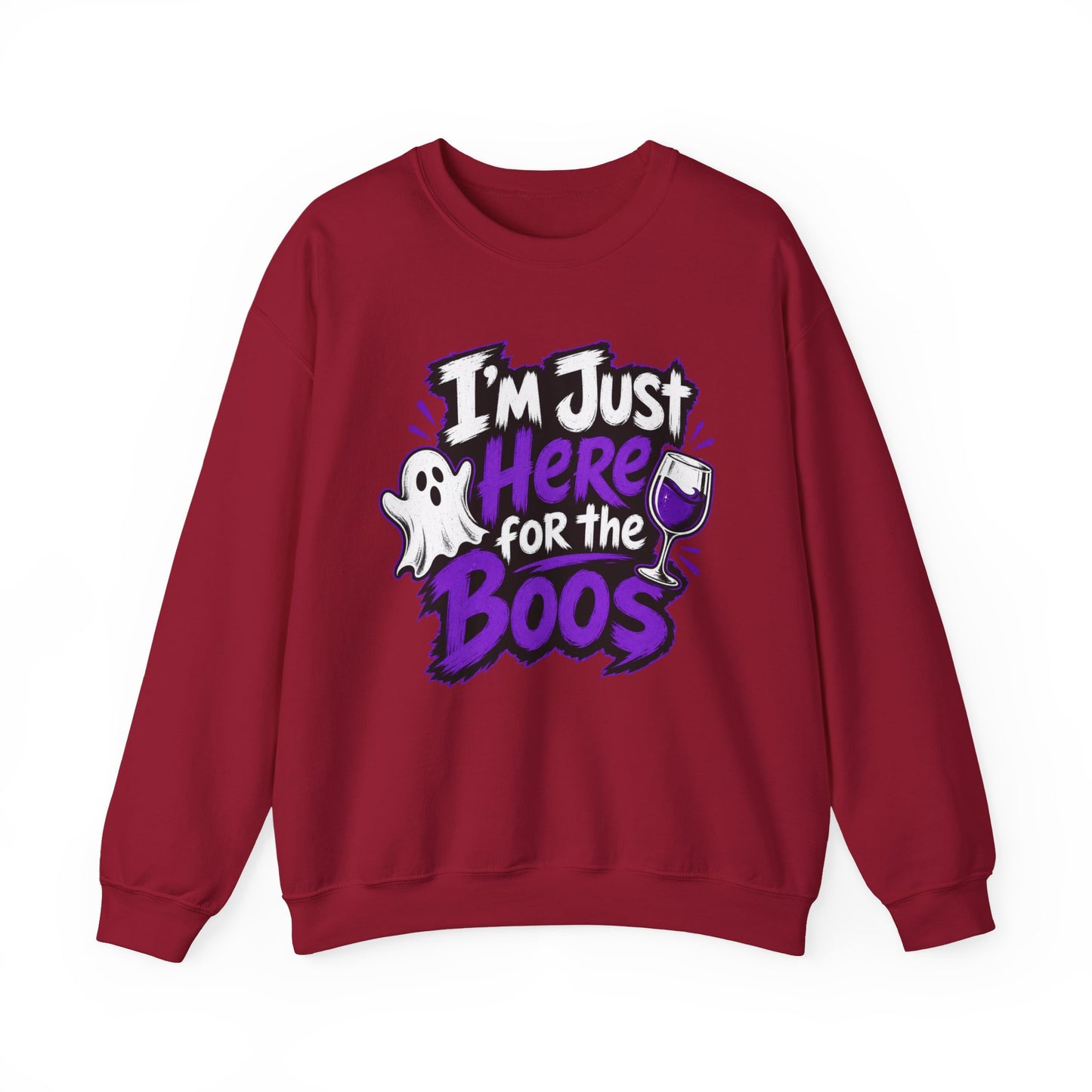 I'm Just Here for the Boos Halloween Sweatshirt — Ghost & Wine Graphic Crewneck