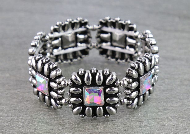 Western Floral Square Bracelets- Turquoise or AB