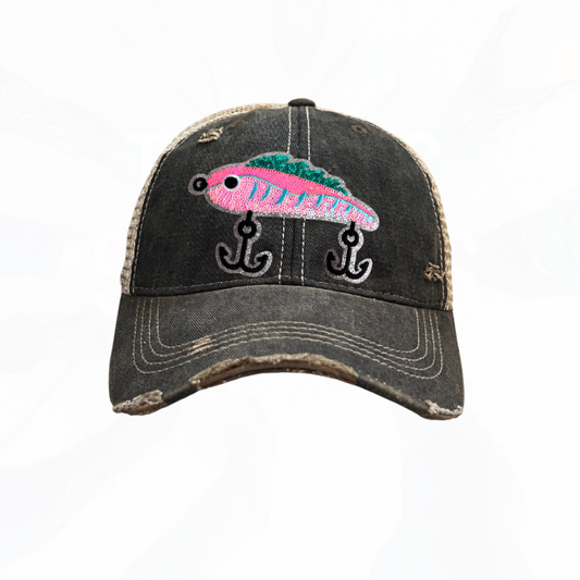 Sequinned Fishing Bait Hook Trucker Hats -  Fun Colors