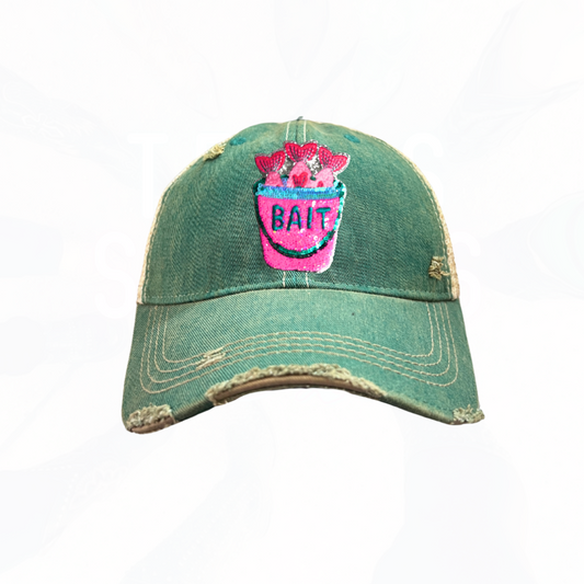 Sequinned Fishing Bait Bucket Trucker Hats -  Colors