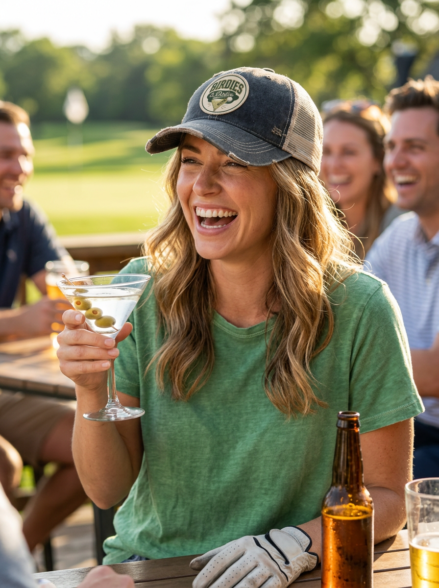 BIRDIES and Dirties Patch Trucker Hats - Golf Martinis Fun