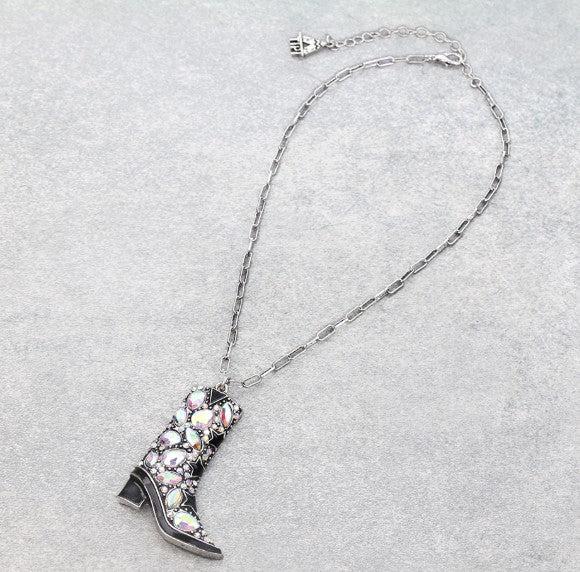 Western Bling Cowboy Boot Chain Necklace - Pink or Black