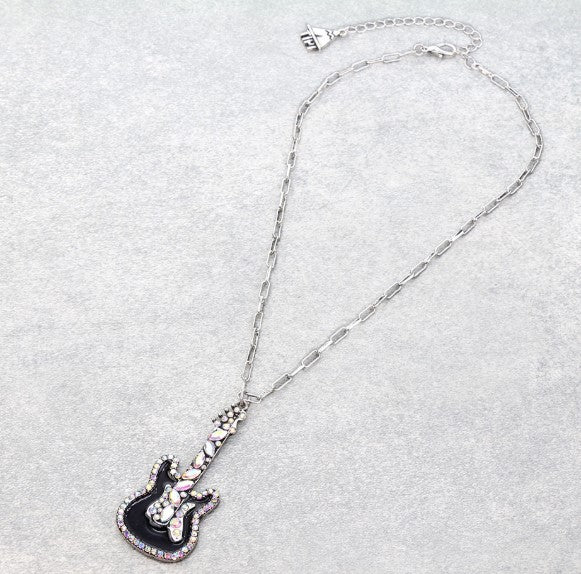 Bling Guitar Chain Necklace - BLACK
