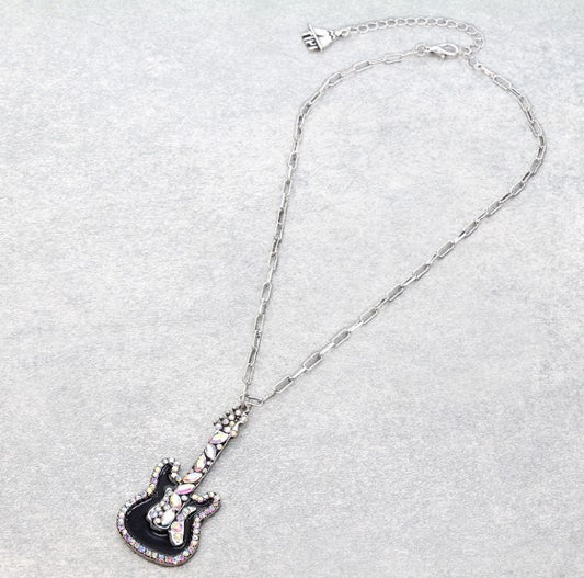 Bling Guitar Chain Necklace - BLACK