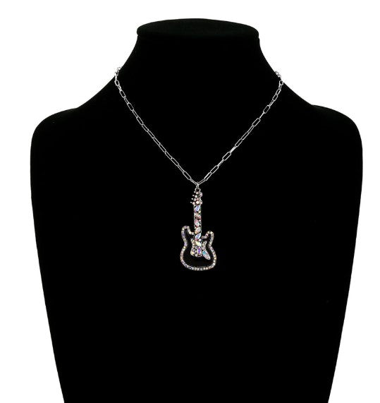 Bling Guitar Chain Necklace - BLACK