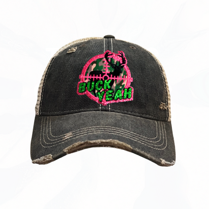 Glitter BUCK YEAH Hunt Trucker Hats -  Fun Colors