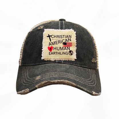 Christian American Human Earthling Trucker Hats T -  Red or Black