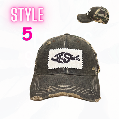 JESUS CHUBBY FISH PATCH HATS- 8 COLORS