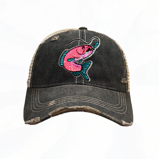 Sequinned Fish on a Hook Trucker Hats  -  5 Colors