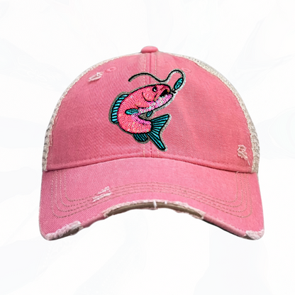 Sequinned Fish on a Hook Trucker Hats  -  5 Colors