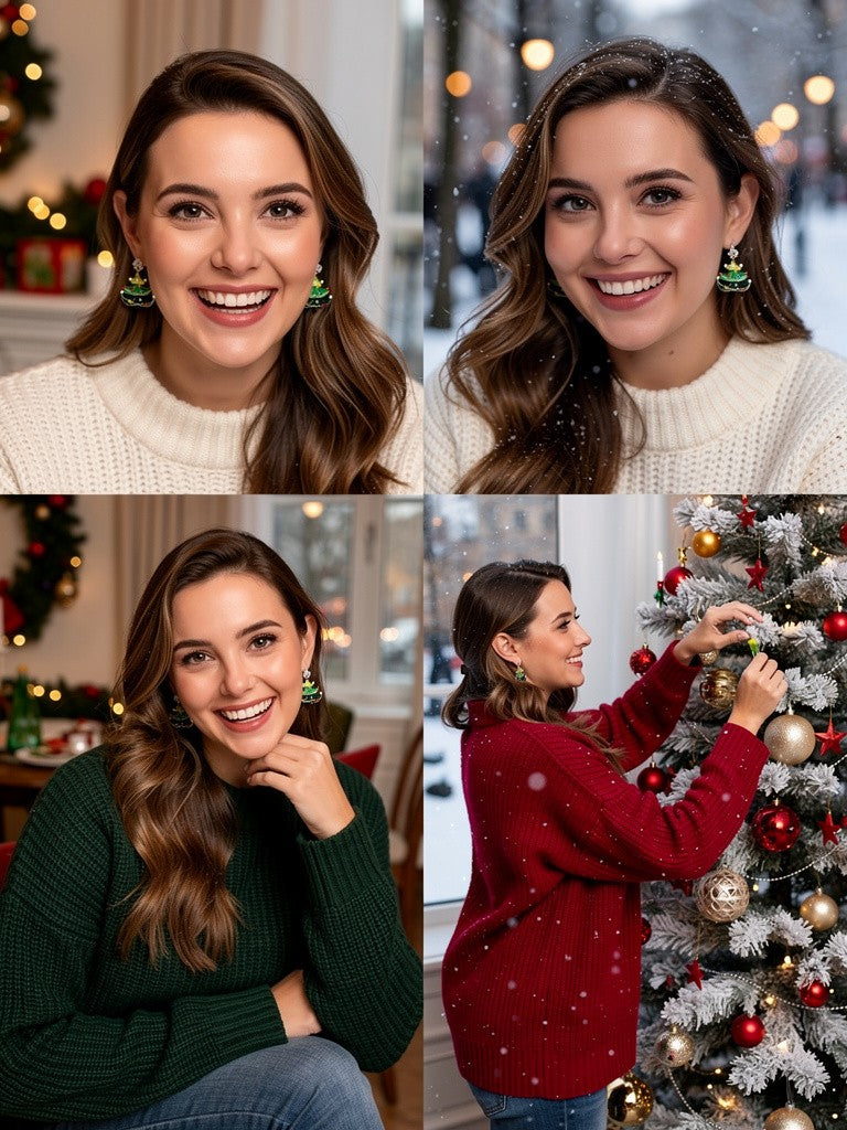 Bow Christmas Tree Dangle Post Earrings