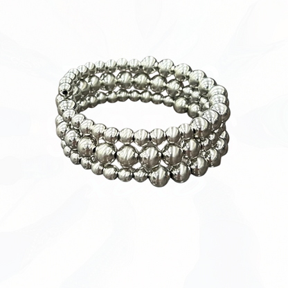 Chunky Shiny Wrap Silver Beads Bracelet