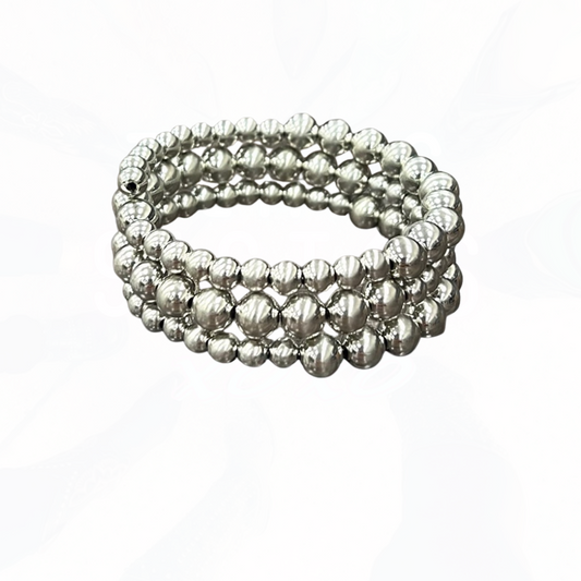 Chunky Shiny Wrap Silver Beads Bracelet