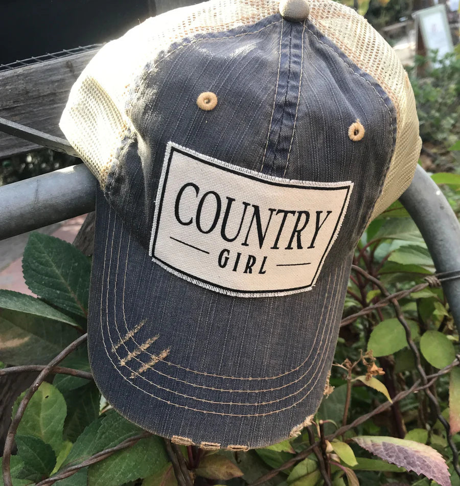 Country Girl Distressed Trucker Hat