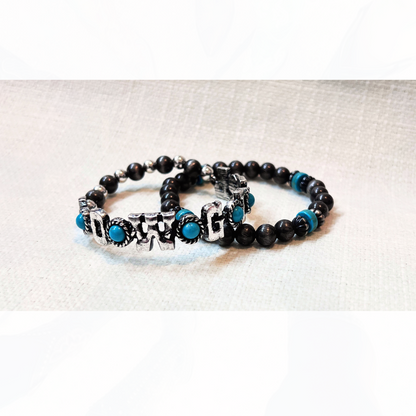 Silver & Turquoise COWGIRL Stretch Bracelet Set