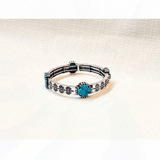 Silver & Turquoise Cross Stretch Bracelet
