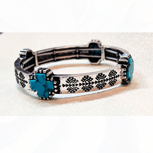 Silver & Turquoise Cross Stretch Bracelet