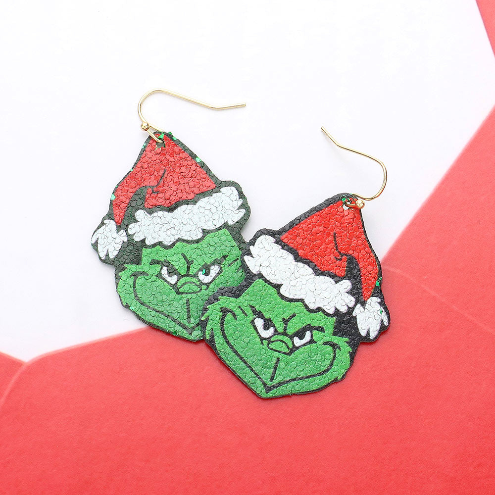 Christmas Santa Grinch Face Dangle Earrings