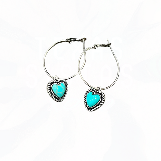 Heart Drop Turquoise Hoop Earrings