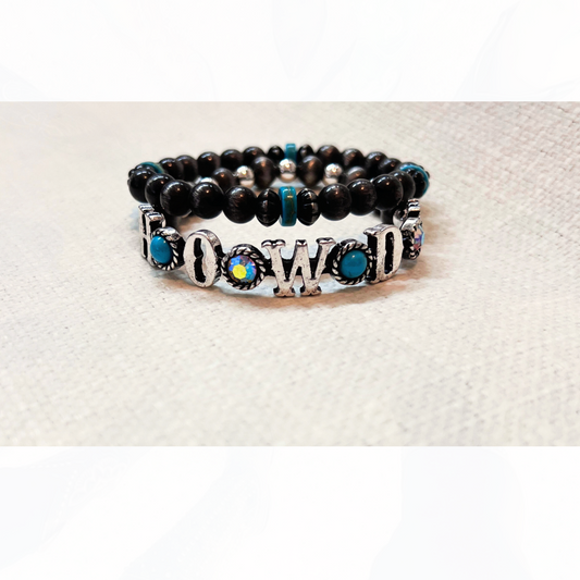 Silver & Turquoise HOWDY Stretch Bracelet Set