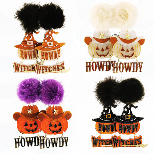 Howdy Pumpkin Halloween Earrings - 4 Styles