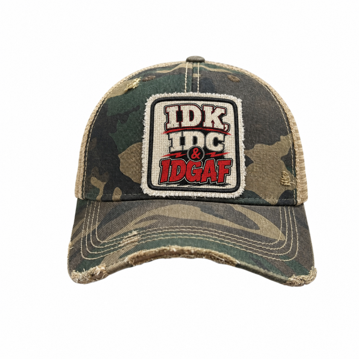 IDK, IDC, IDGAF Patch Trucker Hat