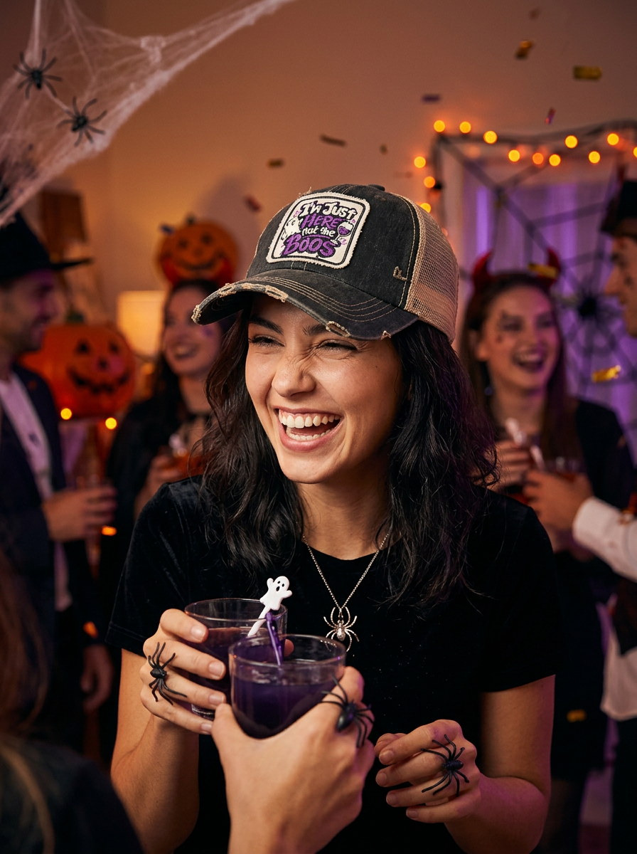 Halloween I'M JUST HERE FOR THE BOOS Patch Trucker Hat