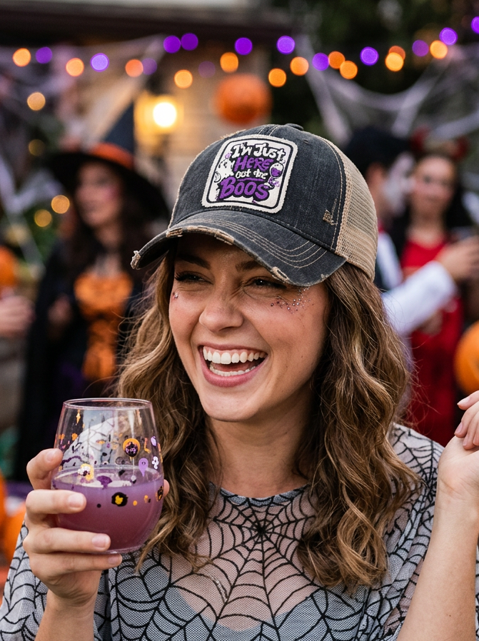 Halloween I'M JUST HERE FOR THE BOOS Patch Trucker Hat