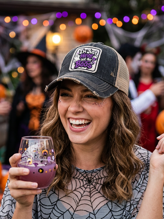 Halloween I'M JUST HERE FOR THE BOOS Patch Trucker Hat