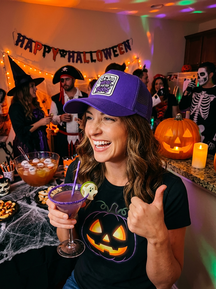 Halloween I'M JUST HERE FOR THE BOOS Patch Trucker Hat