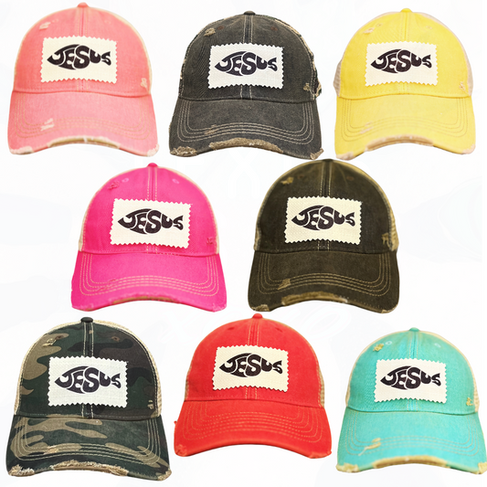 JESUS CHUBBY FISH PATCH HATS- 8 COLORS