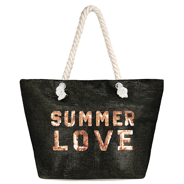 SUMMER LOVE BLING ROPE TOTE BAG Black