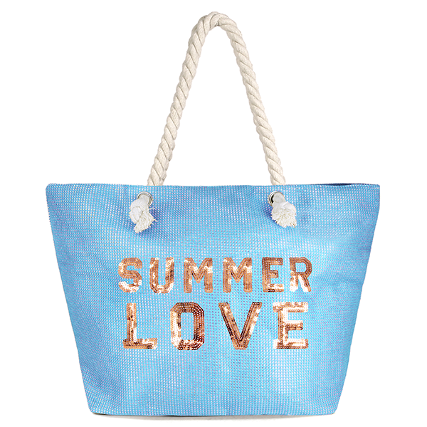 SUMMER LOVE BLING ROPE TOTE BAG BLUE