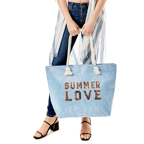 SUMMER LOVE BLING ROPE TOTE BAG BLUE