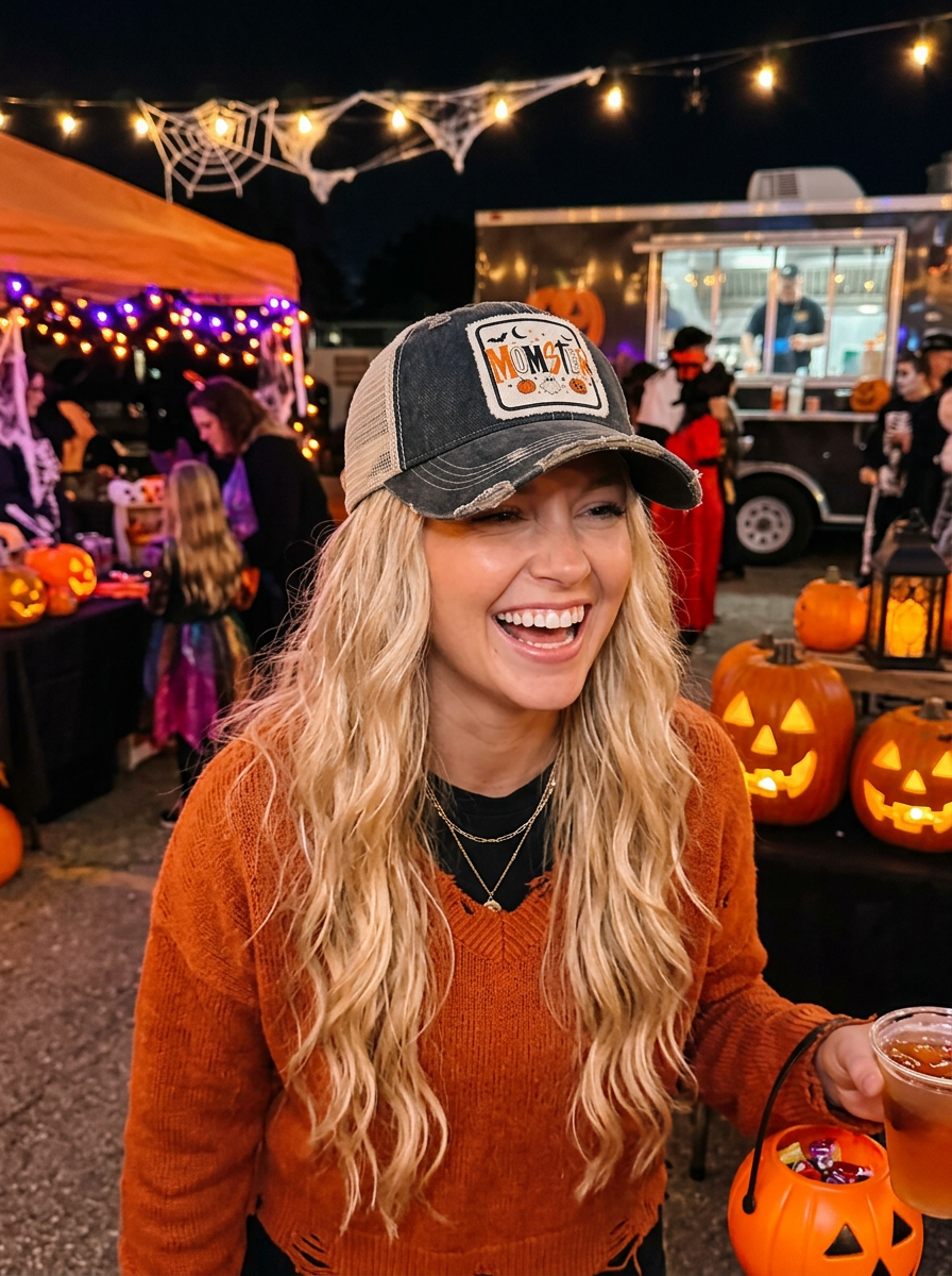 MOMSTER Halloween Patch Trucker Hats - Lots of colors