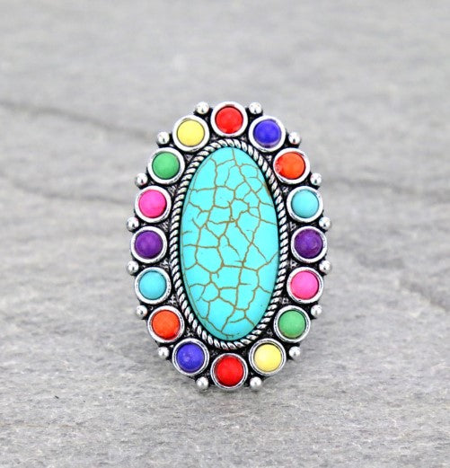 Concho Multi Color Starburst Turquoise Cuff Ring