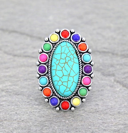 Concho Multi Color Starburst Turquoise Cuff Ring