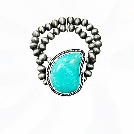 Navajo Bead Turquoise Slab Stretch Bracelet