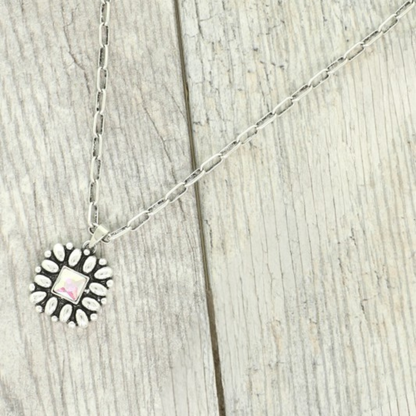 Western Floral Square Pendant Necklace