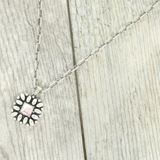Western Floral Square Pendant Necklace