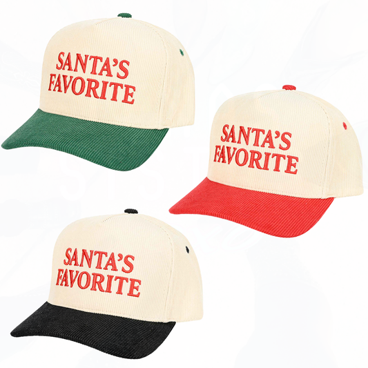 CHRISTmas SANTA'S FAVORITE Courdaroy Hats - Red, Black or Green