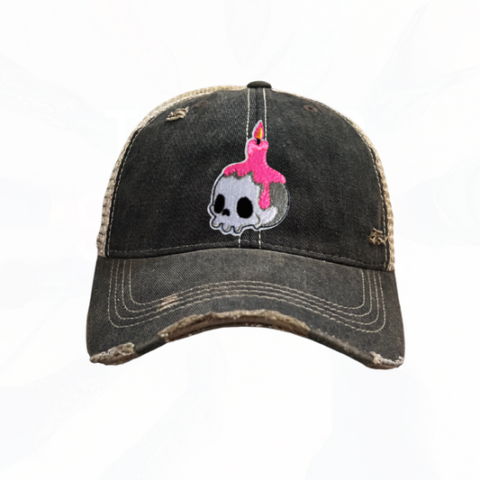 Halloween Skull Candle Trucker Hats -  Fun Colors